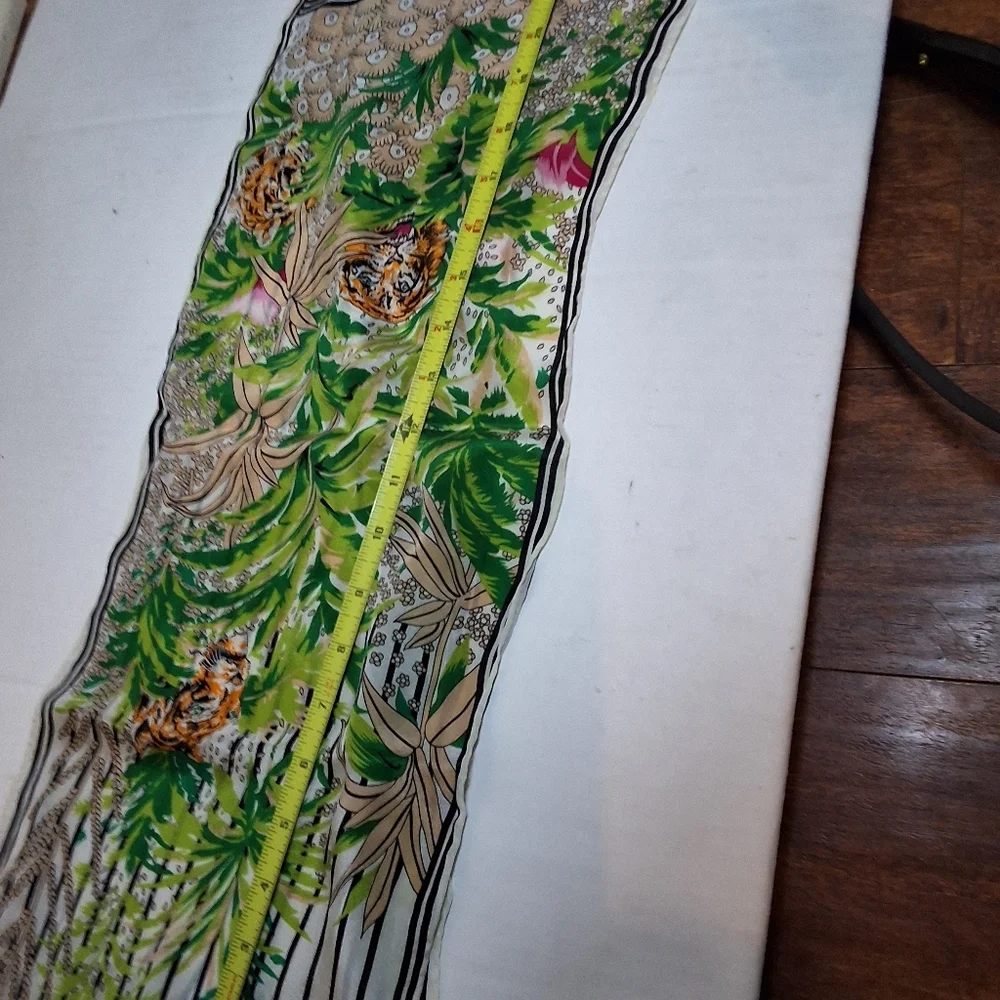 Vintage Silk Lush Jungle Motif Rectangular Scarf